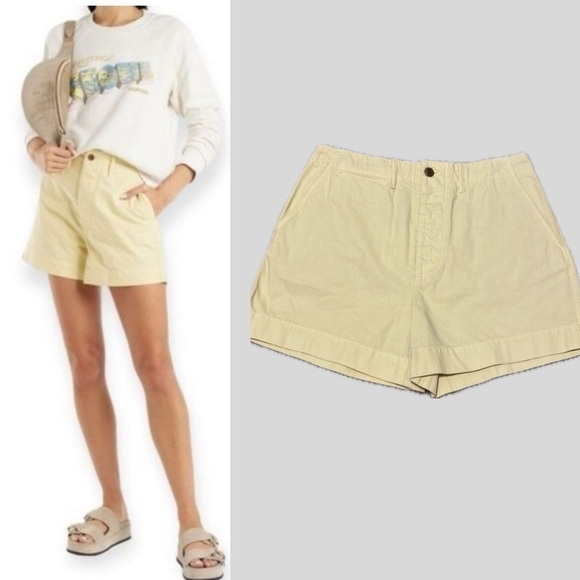 RE/DONE Women Shorts Size 26 Yellow 100% Cotton High Rise 90's Chino Preppy - Picture 1 of 11